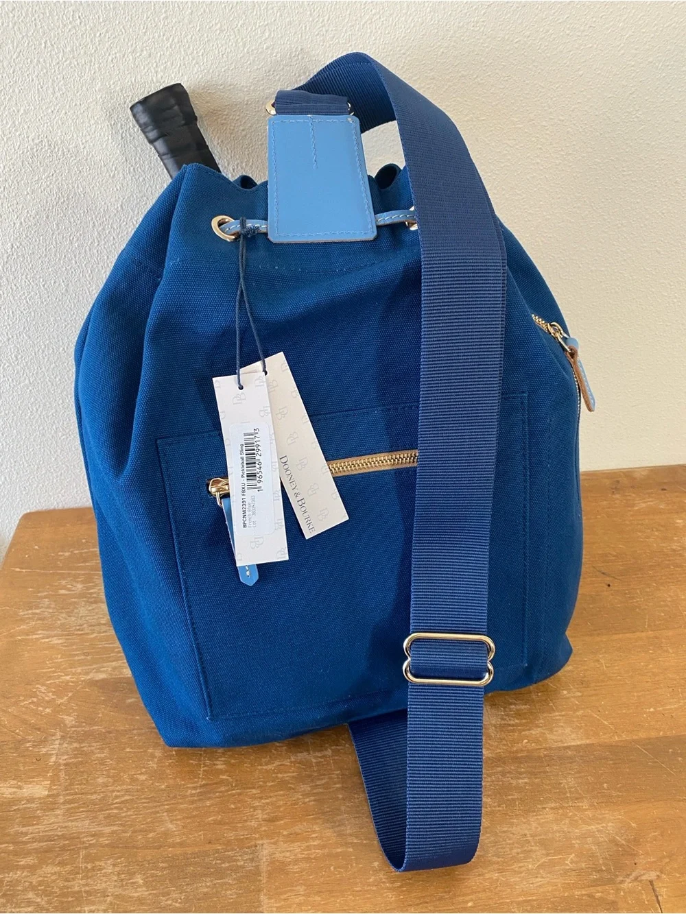 Dooney and Bourke Pickleball Sling Bag French Blue Leather and Canvas
